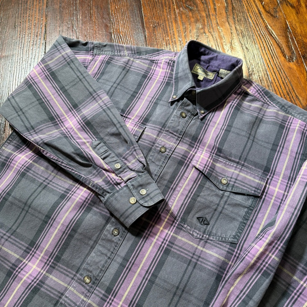 Roper Shirt Mens Large Gray Purple‎ Plaid Western Button Down Long Sleeve Cotton